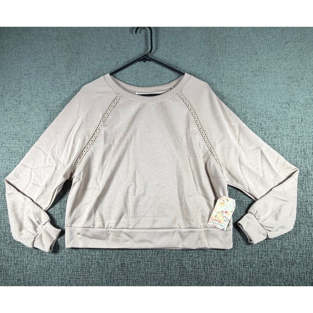 Sugar & Rose Mauve Crochet Lace Trim Raglan Sweatshirt Large